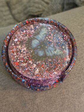 Handcrafted  Butterfly Resin Coaster - Decorative Home Art.